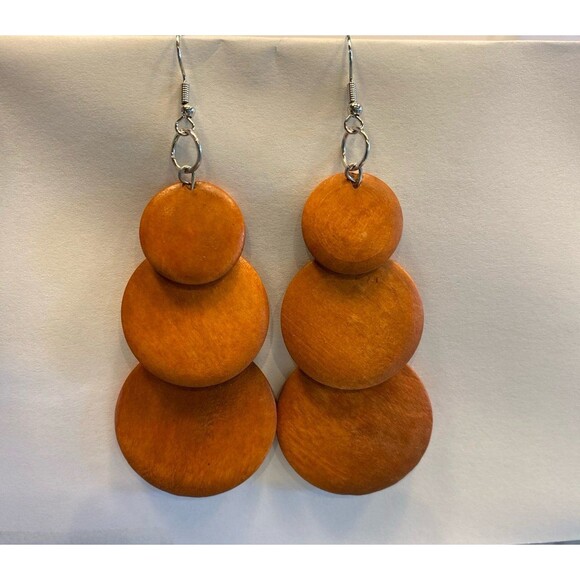 Earrings Brown  Dangle Teardrop
Wooden Boho Modern Round Hippie
Statement NEW - Picture 1 of 4